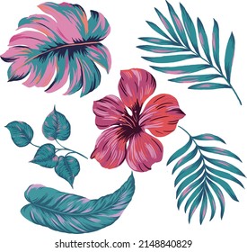 Plant Printing Tropical plant  
Hand painting Print pattern Tropical hand-drawn