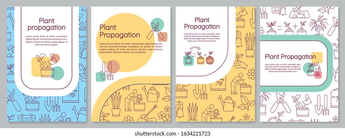 Plant propagation brochure template. Houseplant growing. Planting. Flyer, booklet, leaflet print, cover design with linear icons. Vector layouts for magazines, annual reports, advertising posters