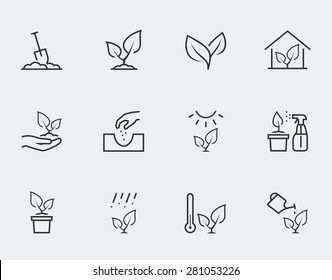 Plant related vector icon set in outline style