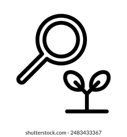 Plant research icon. Examine the plant with a magnifying glass