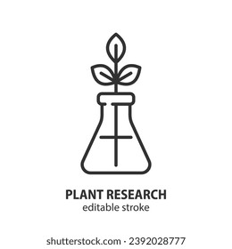 Plant research line icon. Laboratory test symbol. Editable stroke. Vector illustration.