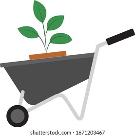 Plant in rolling cart, illustration, vector on white background.