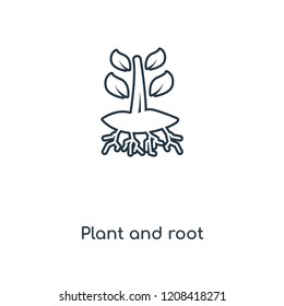 Plant and root concept line icon. Linear Plant and root concept outline symbol design. This simple element illustration can be used for web and mobile UI/UX.