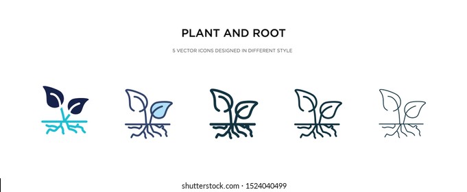 plant and root icon in different style vector illustration. two colored and black plant and root vector icons designed in filled, outline, line stroke style can be used for web, mobile, ui