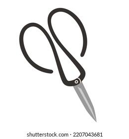 Plant scissors doodle illustration, vector icon of garden shears for plants, bonsai, professional floral scissors, isolated colored clipart on white background