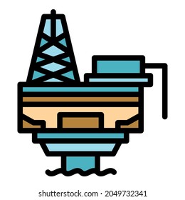 Plant sea drilling rig icon. Outline plant sea drilling rig vector icon color flat isolated