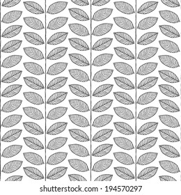 Plant seamless pattern in black and white is hand drawn ink illustration. Illustration is in eps8 vector mode, background on separate layer. 