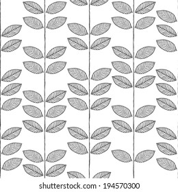 Plant seamless pattern in black and white is hand drawn ink illustration. Illustration is in eps8 vector mode, background on separate layer. 