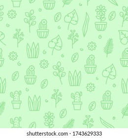 Plant seamless pattern in doodle style with green color suitable for background 