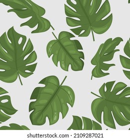 Planta sin soldadura con hojas de monstera verde ​ sobre fondo azul para tela textil, imprenta, papel pintado, prendas de vestir, envoltura