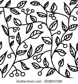 Planta sin costuras con hojas y bayas. Ilustración vectorial aislada. Interminable fondo floral.