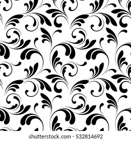 Plant seamless. Pattern with leaves and swirls.