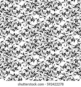 Plant seamless texture. Pattern with leaves and swirls. Floral tile for wrapping, fabric, paper and wallpaper.