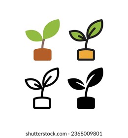 Pflanzensaatgut, das im Boden wächst. Pflanze zur Wiederaufforstung Symbol. Gartenbau und Landwirtschaft für Umweltschutz. Pflanzenskeits-Ikone. Vektorgrafik. Design auf weißem Hintergrund. EPS10