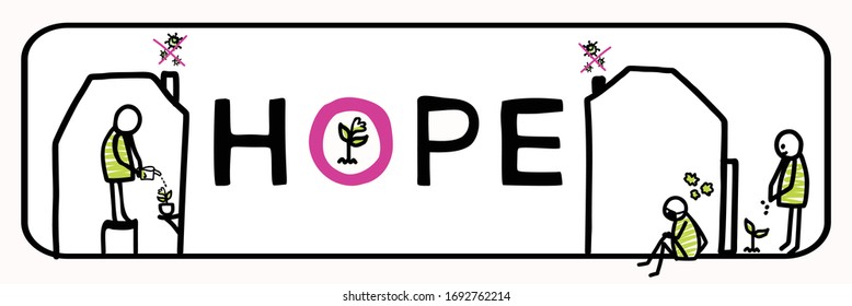 
Plant a seed of hope corona virus motivation banner. Social media covid 19 infographic.  Stay positive and hopeful together. Viral pandemic support message. Outreach thinking of you renewal sticker