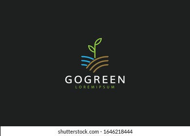 plant seed logo, reforestation logo go green vector line art illustration