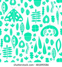 Plant and seed seamless pattern. Vector illustration. Wrapping. Surface design.
