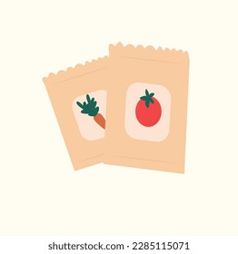 Pflanzensamen. Eine Packung Gemüsesamen. Vektorgrafik von Samen. Öko-Produkte