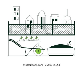 Plant seeds placed in a cart and later planted in a wooden box that has been provided, urban farming vector illustration.