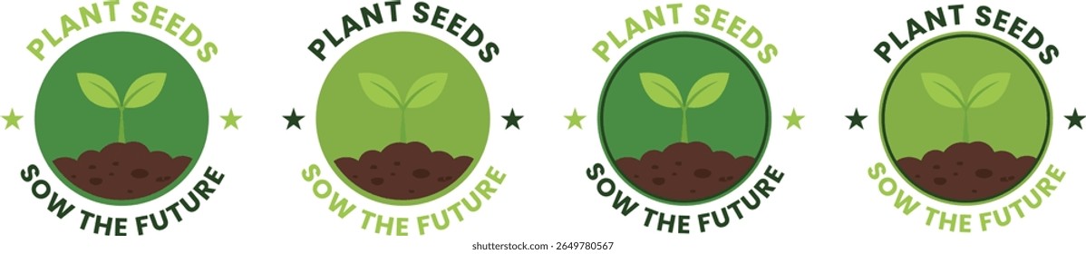 Plant Seeds Sow the Future Round Emblem Vector Illustration for Eco Agriculture Branding, Organic Product Labels, Garden Badges, Eco-Friendly Packaging, Farm Marketing