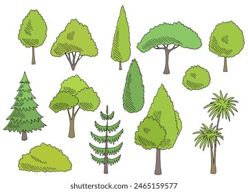 Plant set graphic garden bush color side view isolated illustration vector 