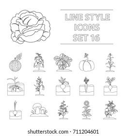 Plant set icons in outline style. Big collection of plant vector symbol stock illustration