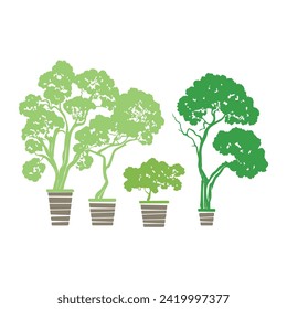 plant set vector design , green plant in a brown tub vector design