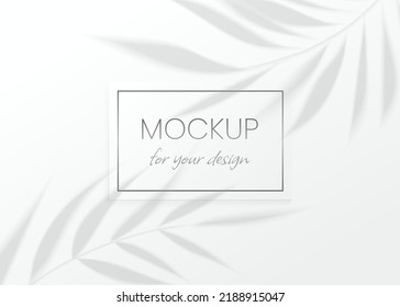 Plant shadow overlay vector mockup horizontal business card. Realistic shadows overlays tropic leaf on white background. Template card, blank, social media post, flyer, logo in luxury trendy style.