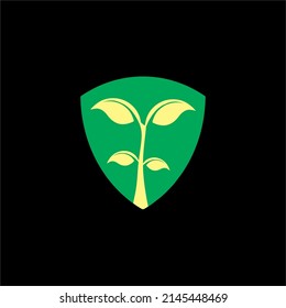 PLANT AND SHIELD vector logo design, suitable for icon, symbol or element design to describe green