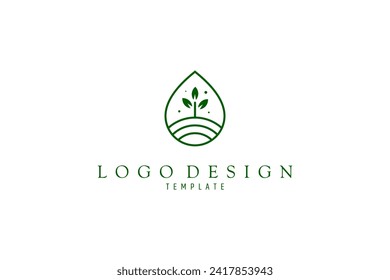 plant shoot seeds growing in the field in water drop shape with line art logo design style