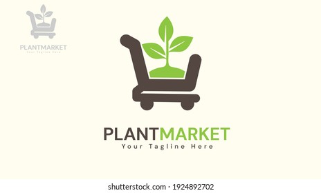 Plant shopping cart logo design.  Vector