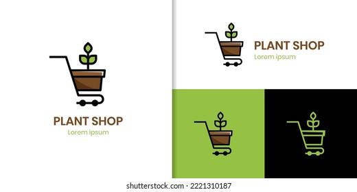 Plant shopping cart logo design, organic plant shop logo icon design element suitable for eco shop, supermarket