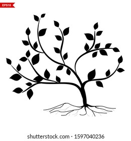 Plant silhouette and rooted leaves isolated on a white, vector background