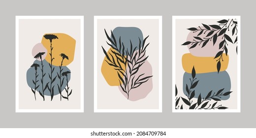 Plant silhouettes minimalistic posters set