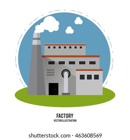 Plant smoke grass circle building chimney factory industry icon. Flat and Colorfull illustration. Vector graphic