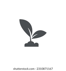 Plant with Soil Vector Gray Flat Icon Design on White Background. Fresh, Organic, Bio and Ecological Modern Simple Illustration.
