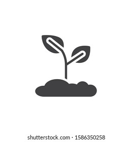 Plant in soil vector icon. filled flat sign for mobile concept and web design. Growing plant glyph icon. Agronomy symbol, logo illustration. Vector graphics