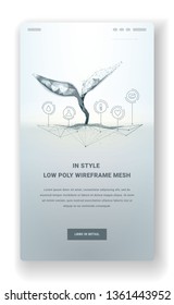 Plant sprout biotechnology. Seedling tree leaves concept for webpage or mobile app or postcard. Abstract illustration isolated on ligh background. Low poly wireframe. Particles are connected lines