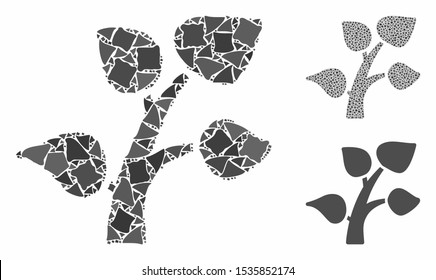 Composición del brote vegetal de piezas escarpadas en diferentes tamaños y tonos de color, basada en el icono del brote vegetal. Las piezas escarpadas vectoriales se componen en composición.