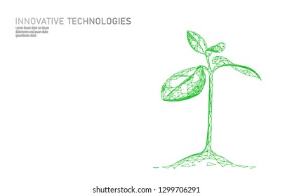 Plant sprout ecological abstract concept. 3D render seedling tree leaves. Save planet nature environment grow life eco polygon triangles low poly vector illustration