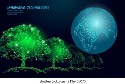 Plant sprout ecological abstract concept. 3D render seedling tree leaves. Save planet Earth nature environment grow life eco polygon triangles low poly vector illustration