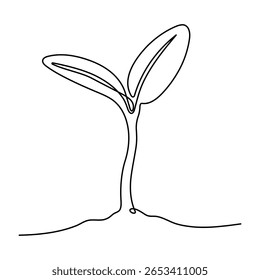 Planta Brote en el suelo, una línea dibujando la Ilustración vectorial. Trazo editable