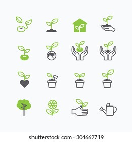 plant and sprout growing icons flat line design vector