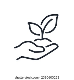 Plant sprout in the hand. Growth concept editable stroke outline icon isolated on white background flat vector illustration. Pixel perfect. 64 x 64.