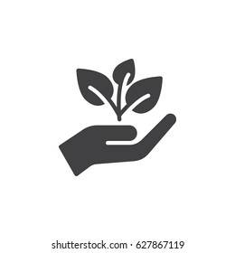 Plant, sprout in a hand icon vector, filled flat sign, solid pictogram isolated on white. Symbol, logo illustration. Pixel perfect