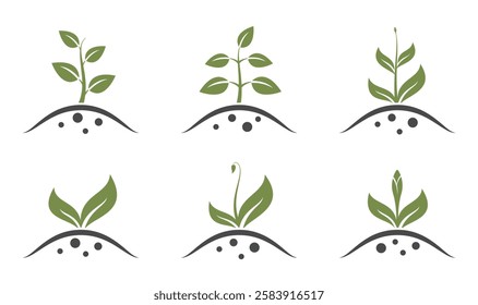 Plant sprout icon set. Spring, growing and planting symbols. Isolated vector images in simple style