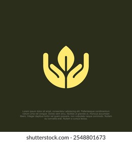 Planta, brota folha em uma mão. Mão segurando o contorno da planta e preenchido, ilustração do logotipo da natureza.