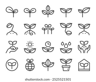 plant and sprout line icon set,vector and illustration
