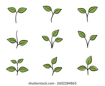 Plant sprout set. Planting, growing, and nature design elements. Isolated vector images