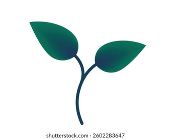 Plant sprout with two leaves green gradient illustration. Spring, planting and nature design element. Isolated vector image